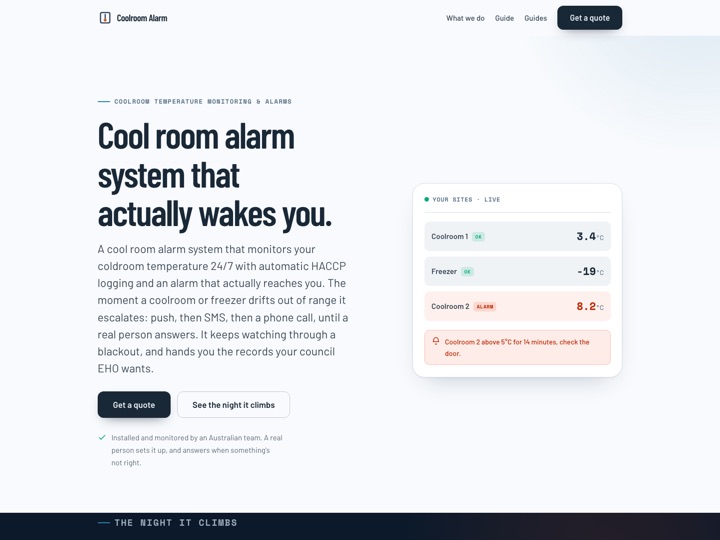 Coolroom Alarm website, HACCP temperature monitoring