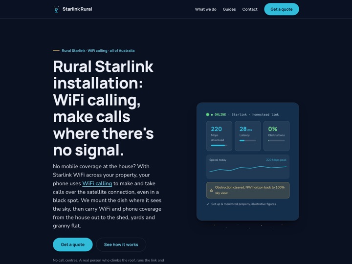 Starlink Rural website, rural Starlink installs