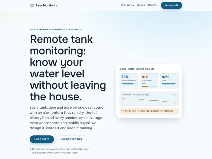 Tank Monitoring website, remote farm tank levels